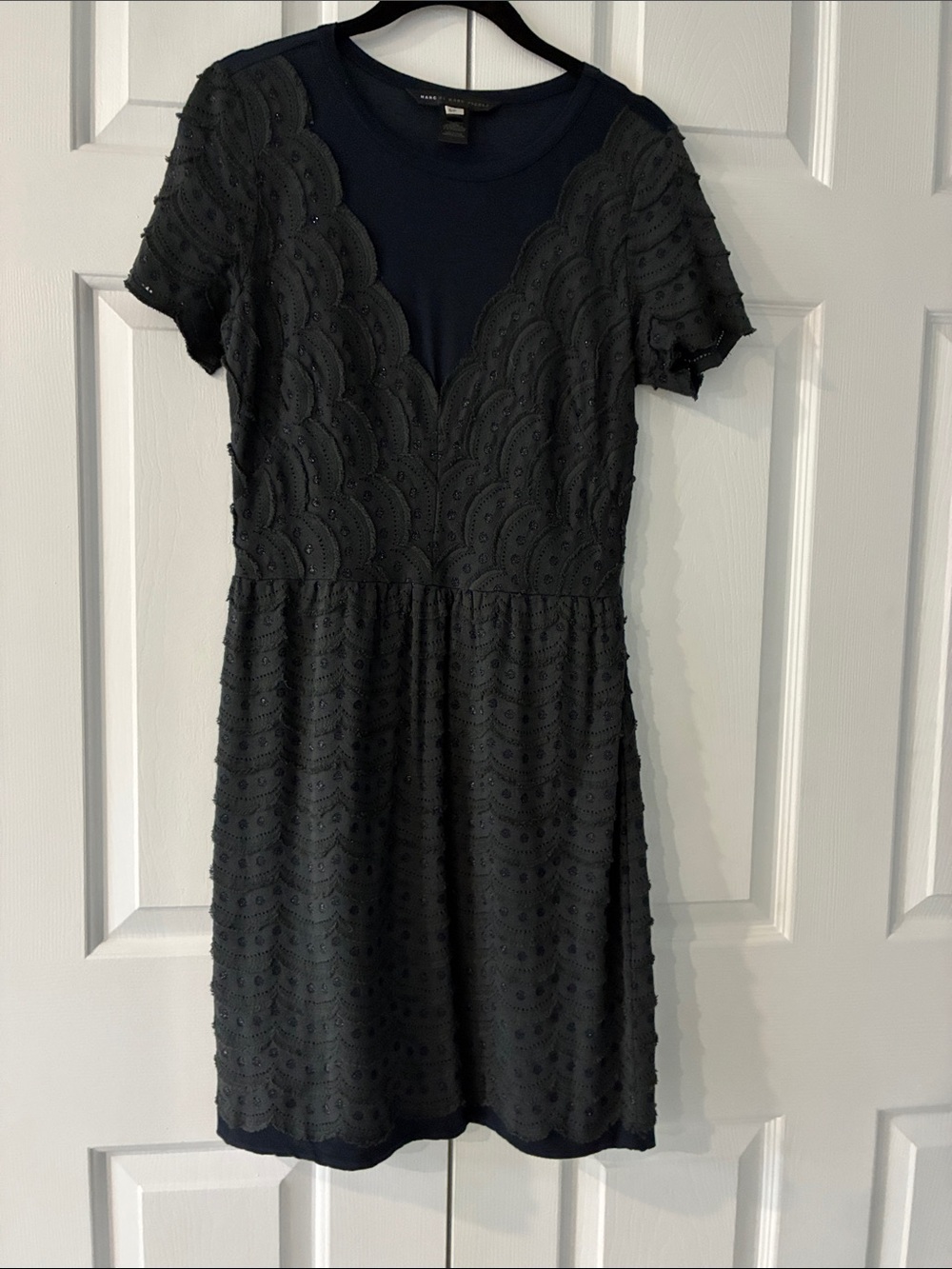 Marc by Marc Jacobs Blue Scalloped Lace Short Sleeve Mini Dress